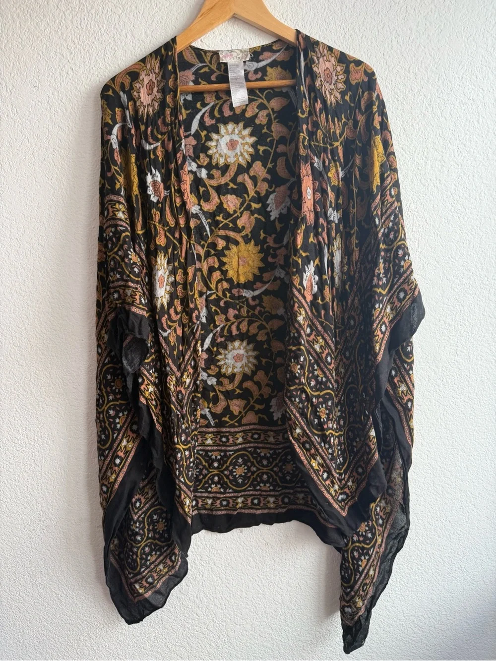 Free People lack Floral Paisley Wrap Pink Gold Accents Boho